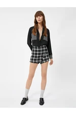 Koton Chiffon Shirt Houndstooth Patterned Tweed Pocket Detailed Long Sleeve Buttoned