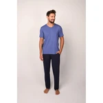 Men's Pyjamas Dallas, Short Sleeves, Long Pants - Blue/Navy Blue