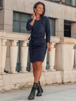 Dark blue dress with a tie at the waist