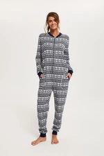 Women's Alaska jumpsuit with long sleeves, long pants - dark blue print