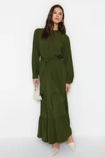 Trendyol Khaki Belted Balloon Sleeve Woven Dress