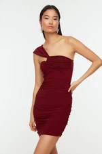 Trendyol Claret Red One-Shoulder Detailed Knitted Evening Dress