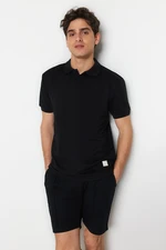 Trendyol Black Regular/Normal Cut Label Applique Polo Collar T-shirt