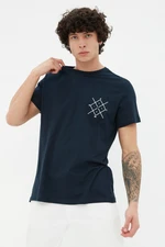 Trendyol Large Size Navy Blue Regular Cut Comfortable Printed 100% Cotton T-Shirt