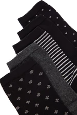 Trendyol 5-Pack Black Cotton Plain-Dotted-Striped Mix Pattern Socks