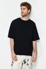 Trendyol Black Oversize Textured 100% Cotton T-Shirt