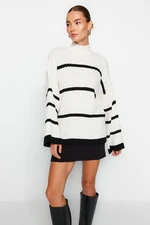 Trendyol Ecru Wide Pattern Striped Knitwear Sweater