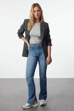 Trendyol Navy Blue Slit High Waist Flare Jeans