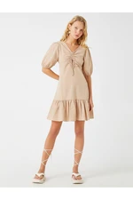 Koton Balloon Sleeve Dress Gathered V-Neck