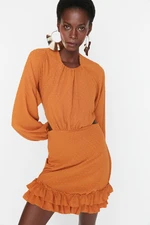 Trendyol Brown Back Detailed Evening Dress with Frills