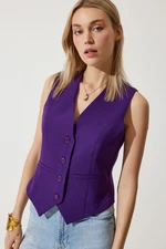 Happiness İstanbul Women's Plum Body-Sitting Short Woven Vest