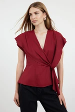 Trendyol Claret Red Knot Detailed Woven Blouse