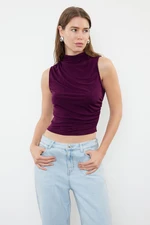 Trendyol Plum Zero Sleeve Gathered Fitted / Body-Sitting Stretchy Knitted Blouse