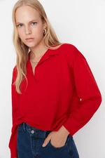 Trendyol Red Regular/Normal Fit Basic Polo Neck Regular Thin Knitted Sweatshirt