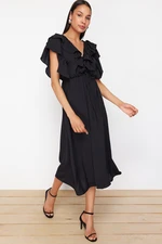 Trendyol Black Straight A-Line Flounce Viscose Woven Dress