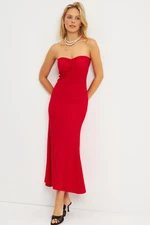 Cool & Sexy Women's Red Wrapped Strapless Midi Dress