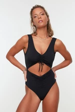 Trendyol Black V-Neck Cut Out/Windowed Regular Leg Swimsuit