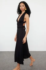 Trendyol Black Midi Knitted Tie Beach Dress