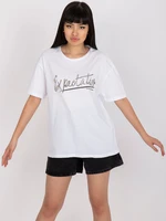 White T-shirt with application and round neckline