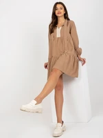 Loose camel dress Kaley RUE PARIS with frills and lace