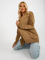 Camel oversize cardigan with holes from RUE PARIS