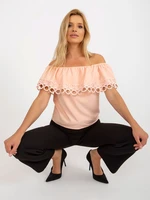 Peach ladies Spanish blouse with lace