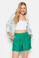 Trendyol Green Linen-Look Shorts with an Elastic Waist