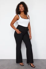 Trendyol Curve Black High Waist Crepe Wide Leg Knitted Trousers