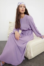 Trendyol Lilac Sleeve Tie Detail Textured/Creamy Knit Dress