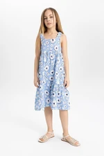 DEFACTO Girl's Patterned Combed Cotton Strap Dress