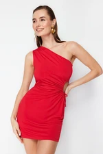 Trendyol Red Fitted Window/Cut Out Detailed Knitted Short Elegant Evening Dress