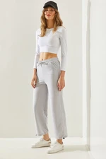 Bianco Lucci Women's Sweatpants with Elastic Tie on Waist and Legs, Side Stripes and Pockets