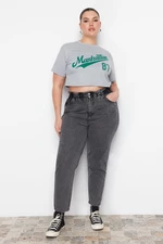 Trendyol Curve Gray High Waist Mom Jeans with Elastic Waist