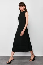 Trendyol Black Degaje Collar Skirt Cut Detail Midi Woven Dress