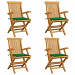 Garden Chairs with Green Cushions 4 pcs Solid Teak Wood