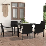 7 Piece Patio Dining Set Poly Rattan Black