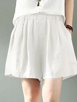 Cotton Solid Pocket Elastic Waist Casual Shorts