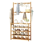 Primary/Tawny 5 Layer 2 in 1 Multi-function folding Coatrack Shoe Rack