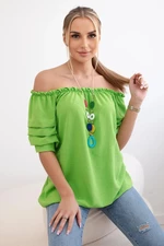 Spanish blouse with decorative sleeves bright green