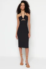 Trendyol Black Fitted Midi Woven Window/Cut Out Detailed Woven Dress