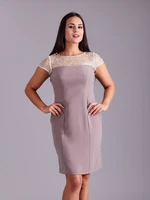 Beige dress with openwork neckline