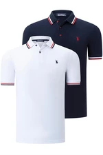 DUO SET T8594 DEWBERRY MEN'S T-SHIRT-WHITE-NAVY BLUE