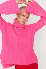 Trendyol Fuchsia Wide Fit Soft Textured Turtleneck Knitwear Sweater