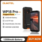 Oukitel WP18 Pro Waterproof Rugged Smartphones 4GB+64GB Unlocked Android 12 Mobile Phone 5.93Inch 12500mAh Cheap Cellphone NFC