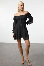 Trendyol Black Carmen Collar Lined Chiffon Short Dress