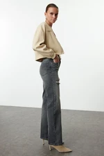 Trendyol Gray Ripped Detail High Waist Wide Leg Jeans