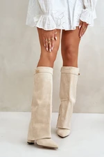 Women's eco suede boots with a bent upper on the column beige bralise