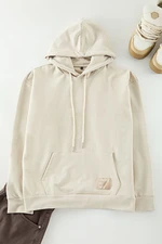 Trendyol Stone Hooded Oversize/Wide Cut Long Sleeve Label Applique Basic Sweatshirt