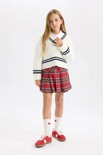 DEFACTO Girl Red Pleated Plaid Gabardine Skirt