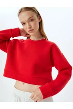 Koton Crop Sport Oversize Sweatshirt Basic Crew Neck Raised